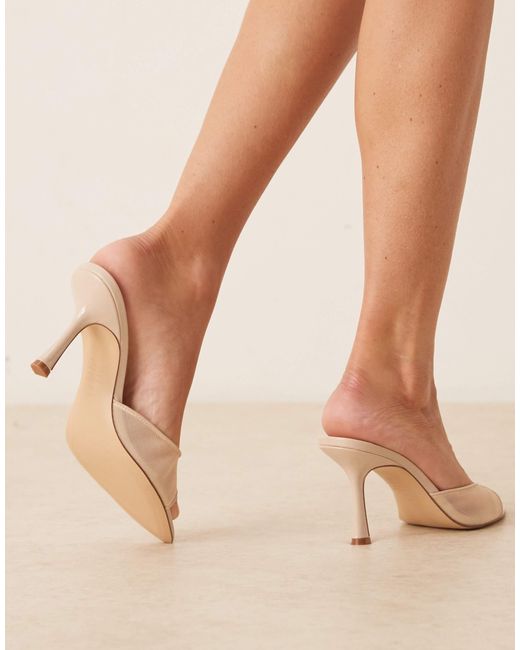 Mules à talon classiques en tulle - écru Mango en coloris Natural