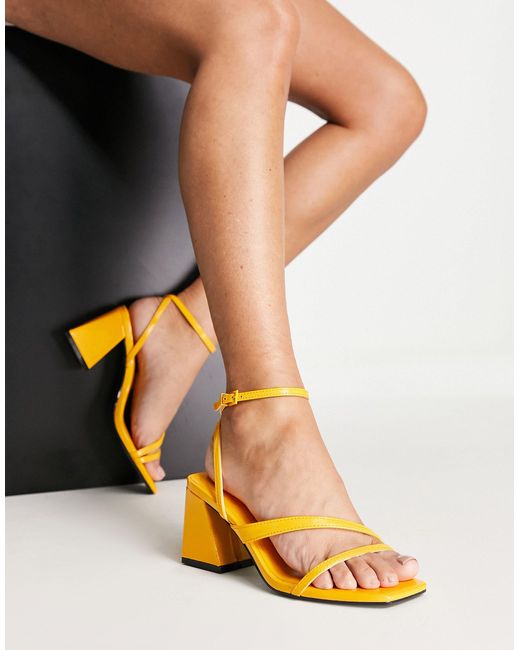 Bershka Low Block Heel Sandal With Multi Strap in Yellow Lyst