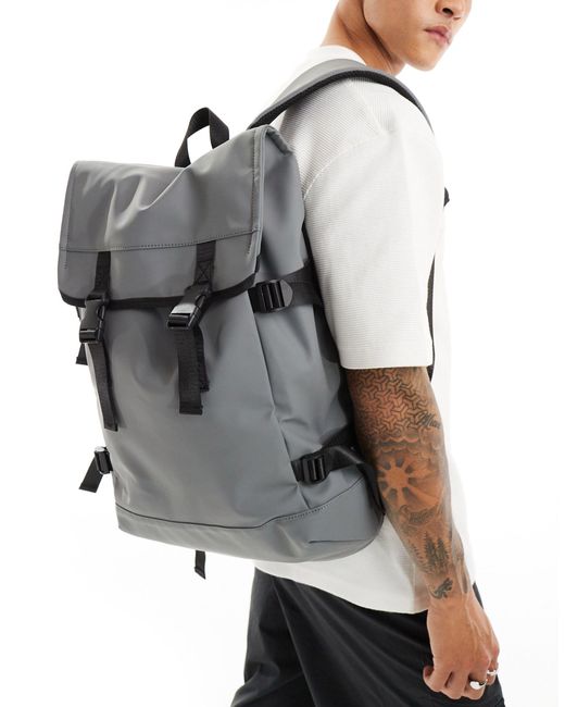 ASOS Gray Double Strap Rubberised Backpack for men