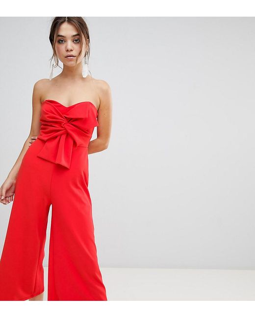 New Look Red Bow Front Strapless Jumpsuit