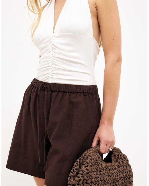 NA-KD Brown Long Mid Waist Shorts