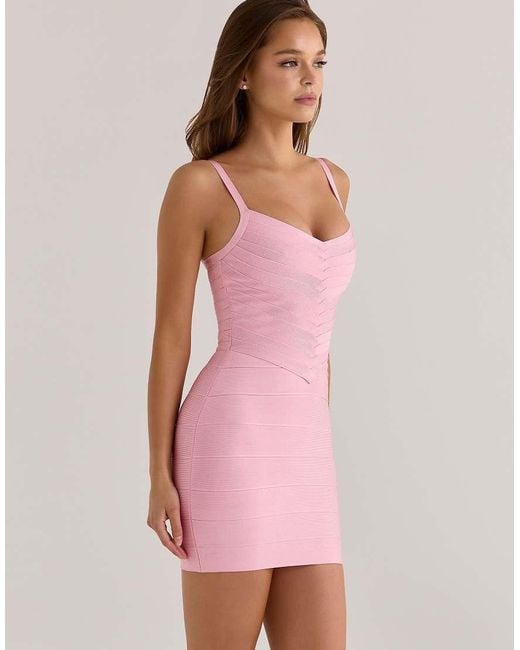 House Of Cb Pink The Cinch Lychee V Waist Mini Bandage Dress