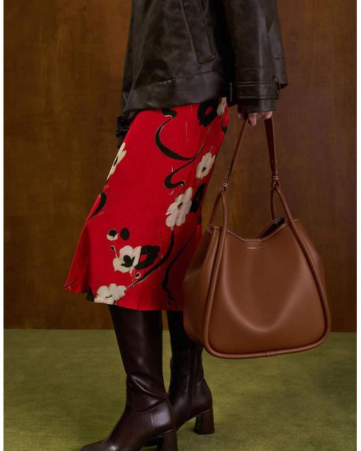Charles & Keith Brown Lyla Tubular Slouchy Tote Bag