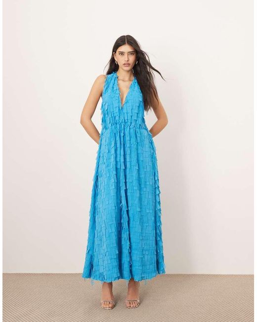 ARRANGE Getextureerde Maxi-Jurk Met Halternek En A-Lijn in het Blue