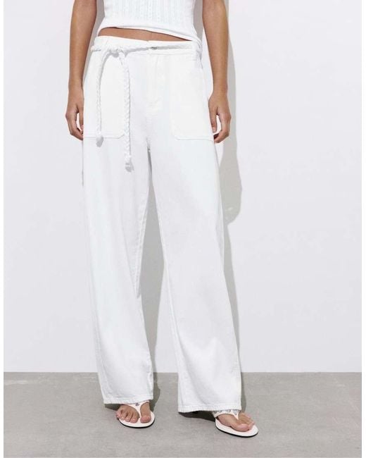 Pull&Bear White Balloon Jeans With Drawstring