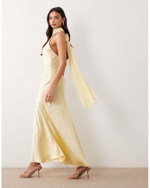 Gina Tricot Natural Shawl Halterneck Maxi Dress