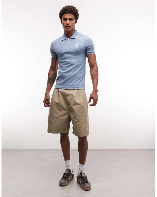 ASOS Blue Heavyweight Muscle Polo With High Build Embroidery for men