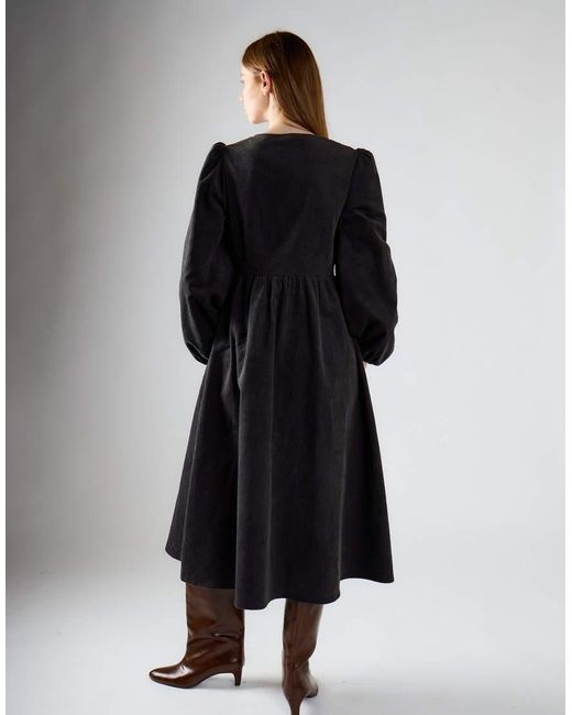Glamorous Black Corduroy V-Neck Midi Dress