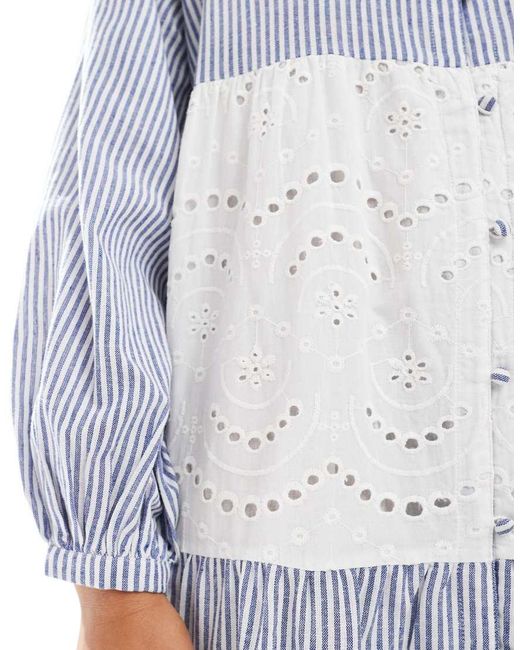 Native Youth Aangerimpelde Maxi Jurk Met Gestreepte En Broderie Stroken in het White