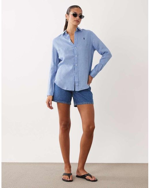 Polo Ralph Lauren Blue Icon Logo Classic Fit Linen Shirt