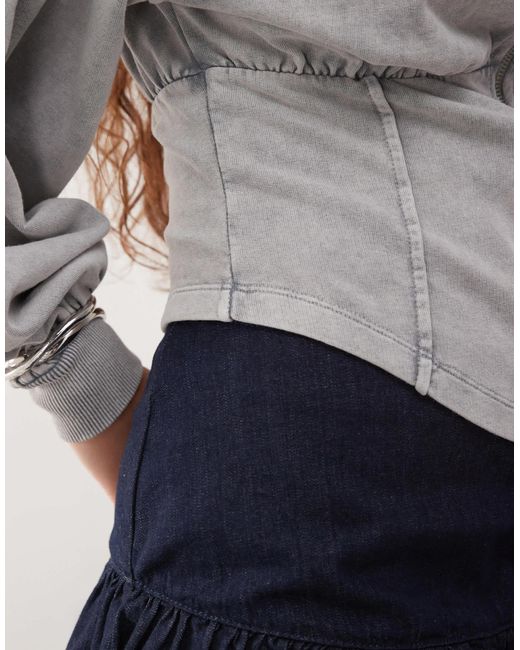 ASOS Gray Funnel Neck Zip Up Acid Wash Corset Hoodie