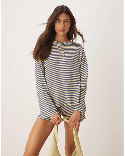 Top d'ensemble oversize rayé à col boutonné - bleu et jaune ASOS en coloris Gray