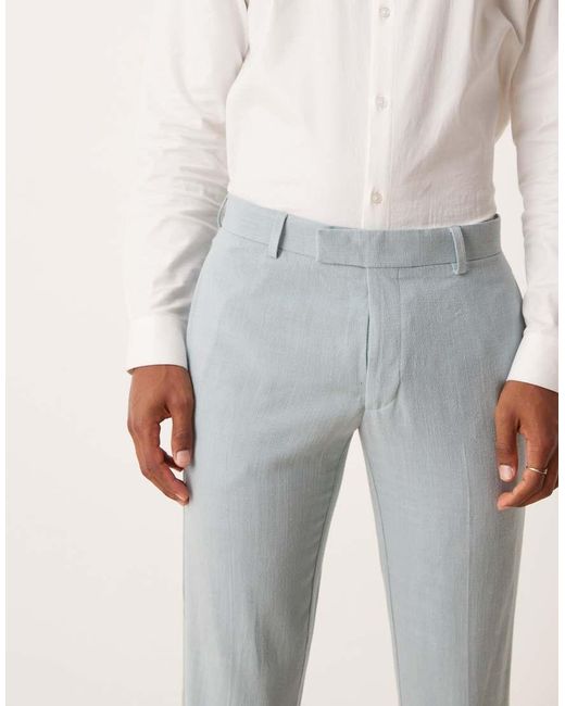 ASOS Blue Skinny Suit Trousers With Linen for men