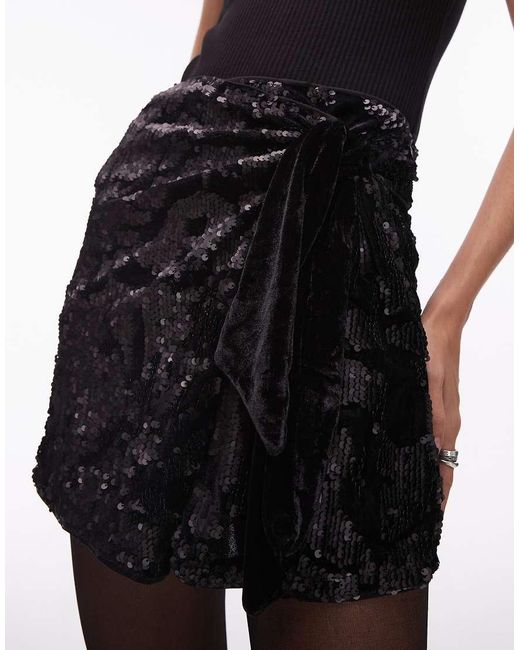 ASOS Fluwelen Minirok Met Bloemenmotief, Lovertjes En Gestrikte Zijkant in het Black