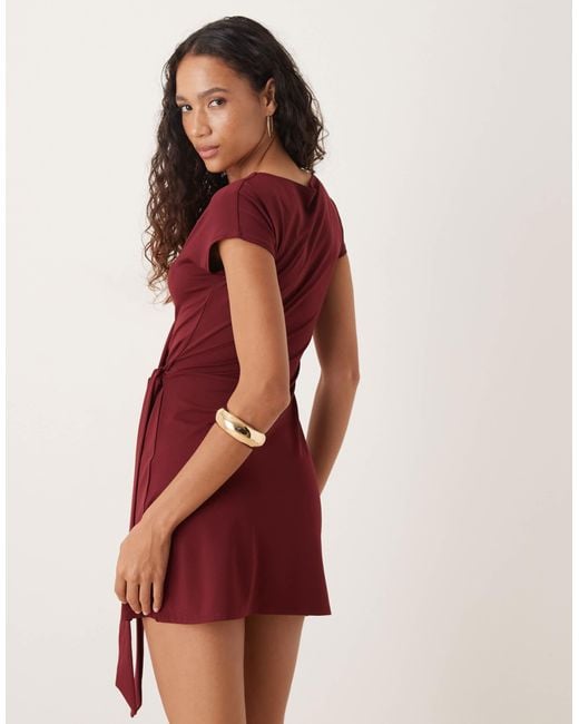 ASOS Red Cap Sleeve Tie Wrap Front Mini Dress