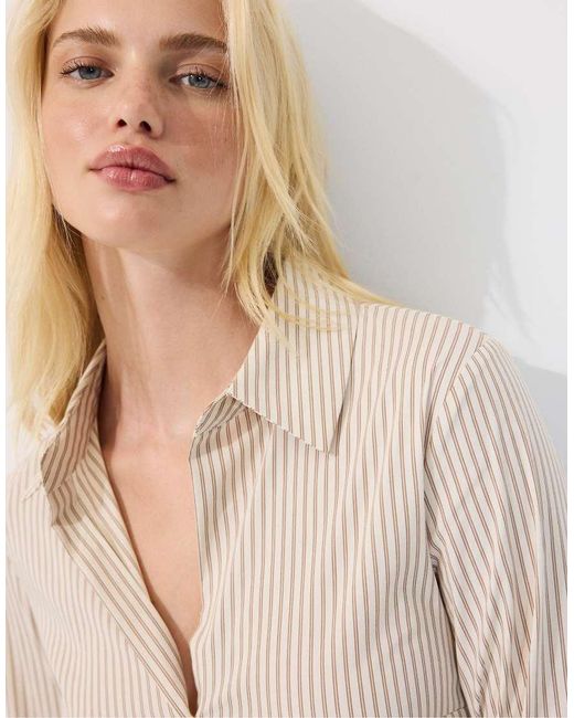 Stradivarius White Basic Striped Fitted Shirt