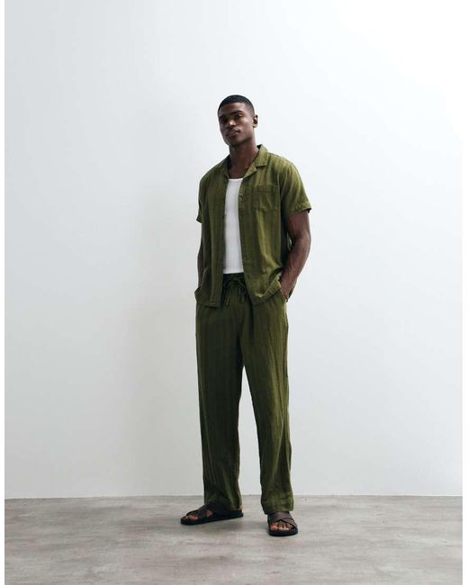 Brave Soul Green Co-Ord Short Sleeve Shirt With Revere Collar for men