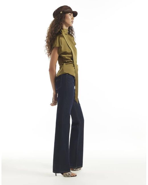River Island Green Satin Tie Neck Sleeveless Blouse