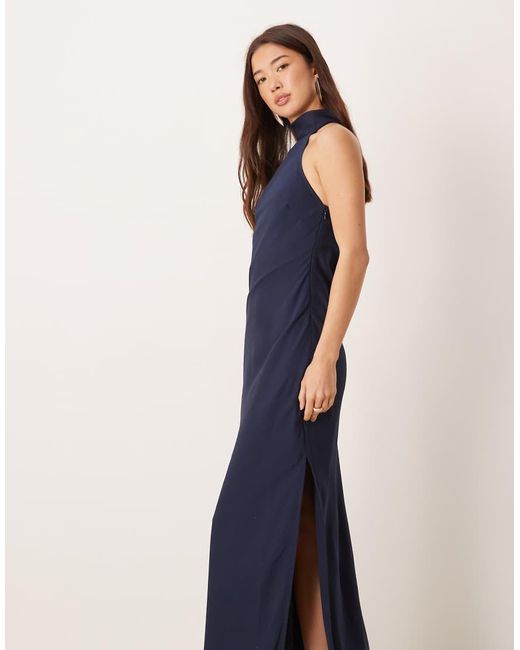 ASOS Blue Chiffon High Neck Midi Dress