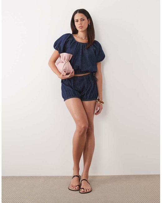 ASOS Blue Denim Bubble Hem Top Co Ord