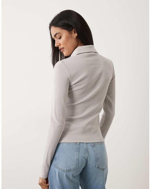 Calvin Klein Gray Long Sleeve Woven Label High Neck Henley Top