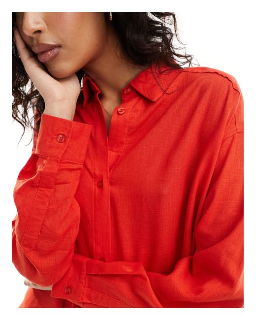 ASOS Red Relaxed Shirt With Linen