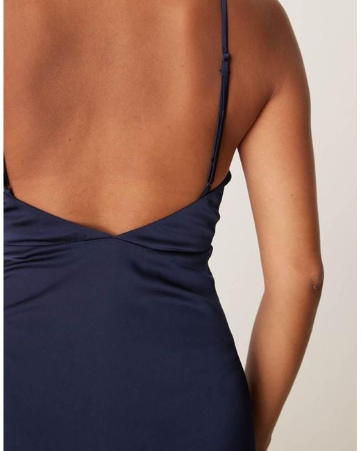 Vila Blue Satin Cowl Neck Cami Maxi Dress