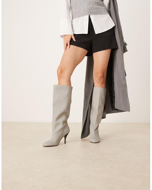 ASOS Natural Charisma Wide Pull On Heeled Knee Boots
