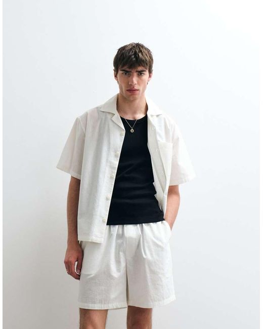 ASOS COLLECTIVE White Cotton Shorts With Linen for men