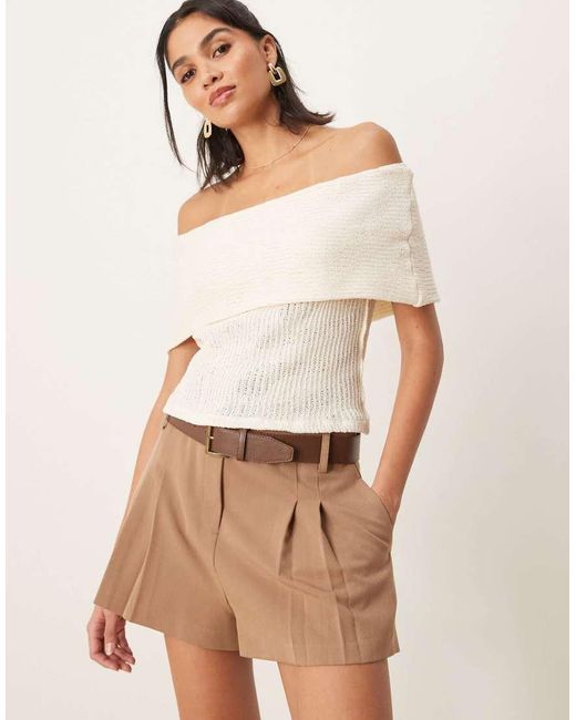 ASOS Elegante Short Met Hoge Taille En Riem Van Imitatieleer in het Natural