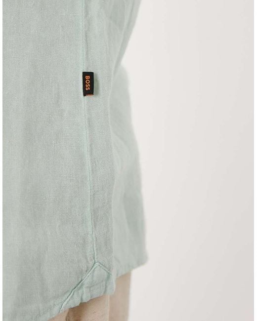 Boss White Hugo Boss Regular Fit Linen Short Sleeve Button Up Shirt for men