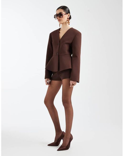 ASOS Brown Peplum Plunge Blazer