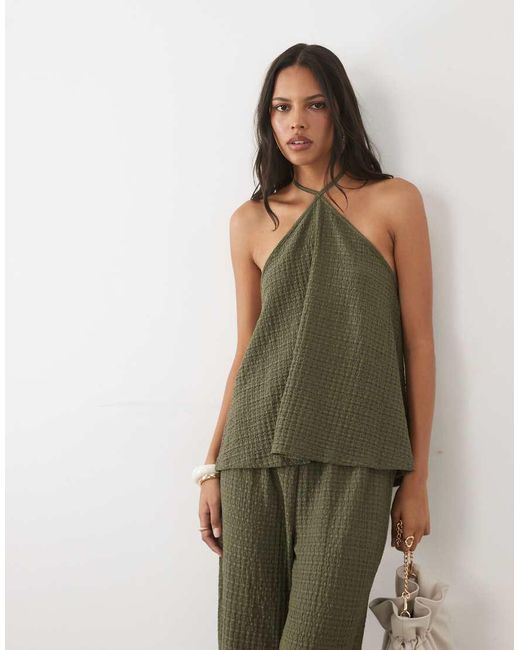 ASOS Green Co-Ord Textured Halter Neck Top