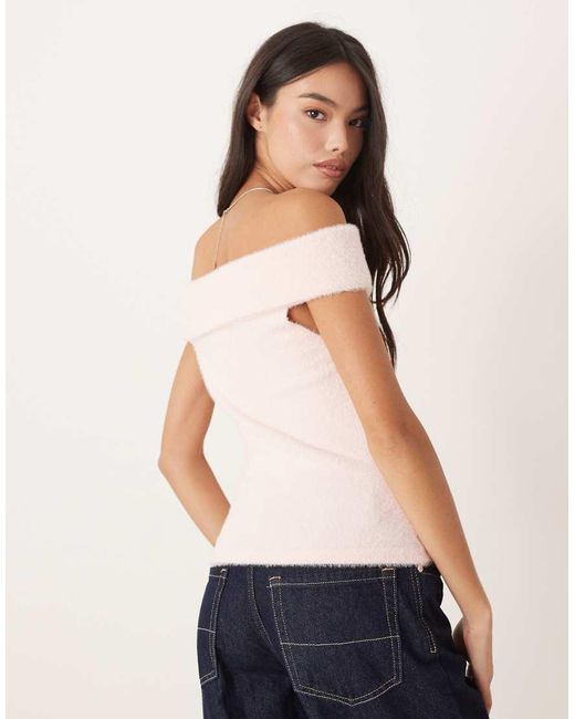 Motel White Yurian Off The Shoulder Soft Knit Short Sleeve Top