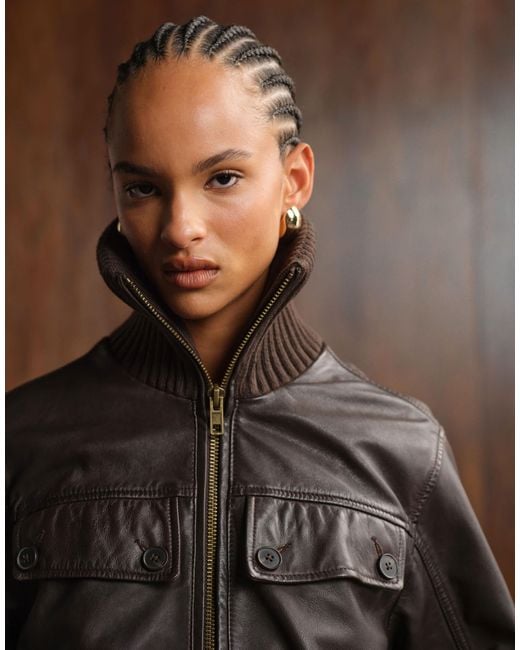 ASOS Brown Washed Real Leather Cropped Jacket