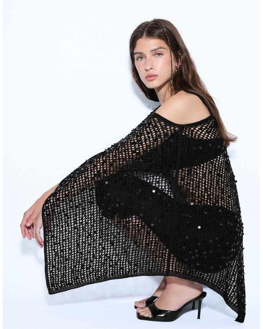 Stradivarius Black Sequin Knit Cape