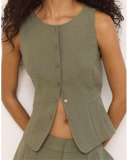 Stradivarius Blue Sleeveless Buttoned Top