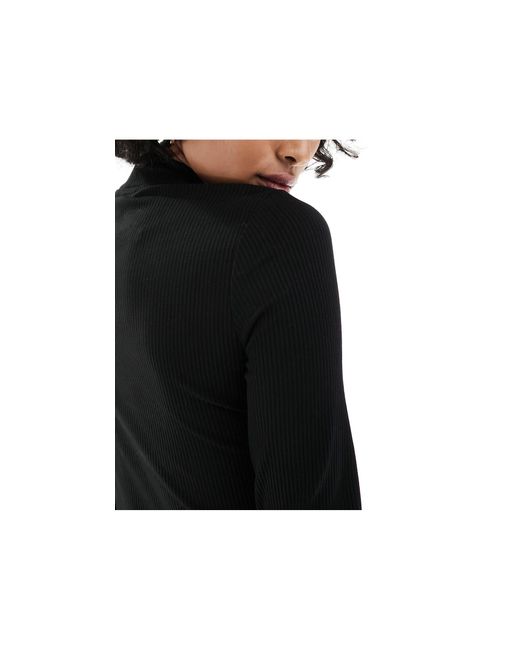 Monki Black Ribbed High Neck Crop Top With Long Sleeves