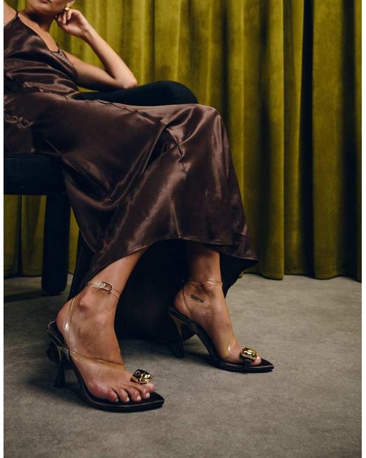ASOS Natural North High Heeled Sandals With Toe Trim