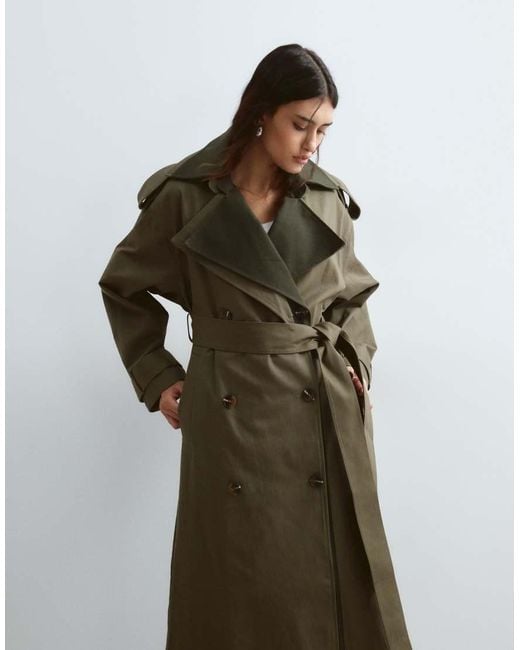 ARRANGE Green Two Tone Lapel Double Breasted Trench Coat