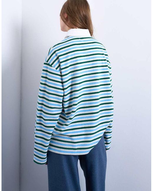 TOPSHOP Blue Towelling Stripe Polo Shirt