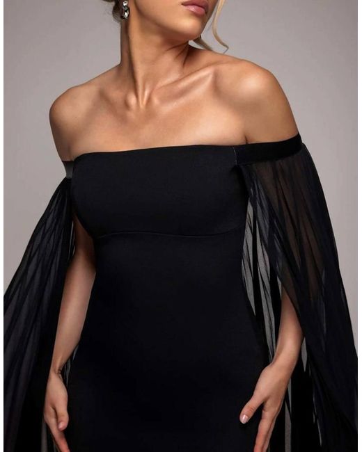 Goddiva Gray Strapless Mini Dress With Pleated Chiffon Cape