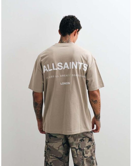 AllSaints Gray Backstage Short Sleeve Graphic Logo T-shirt With Back Print for men