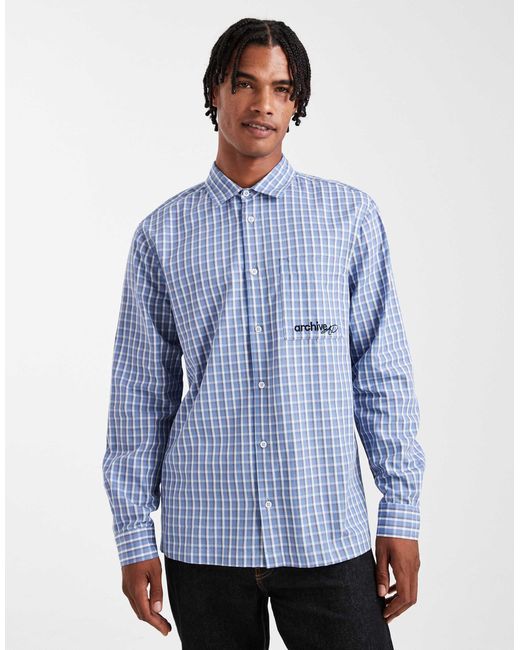 ASOS Blue Regular Fit Checked Shirt With Chest Embroidery for men