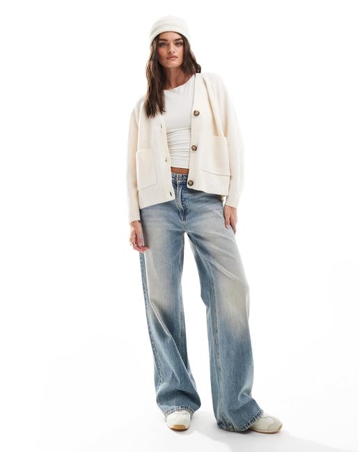 Vero Moda White V-Neck Button Down Cardigan