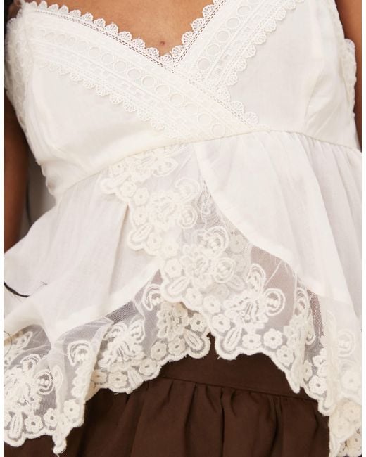 Abercrombie & Fitch Brown Premium Babydoll Embroidered Top