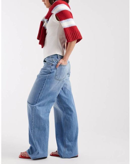 ONLY Blue Maya Mid Rise Wide Leg Jeans