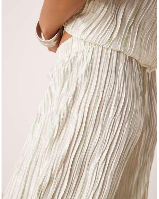 Vila Natural High Waist Plisse Wide Leg Trouser Co-ord