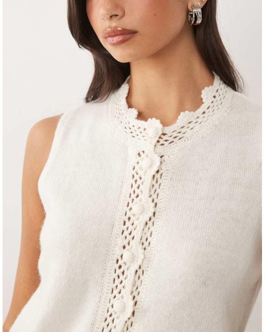 Nobody's Child Blue Crochet Trim Sleeveless Knitted Vest-style Singlet