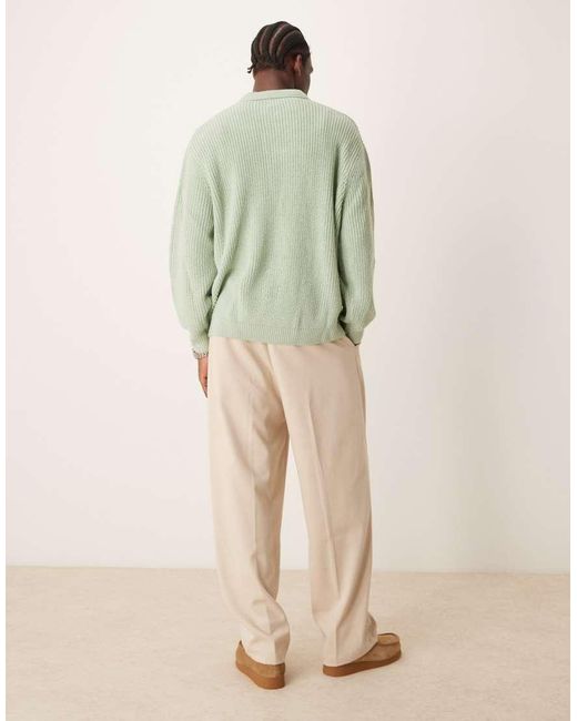 ASOS Green Oversized Knitted Fisherman Rib Notch Neck Jumper for men